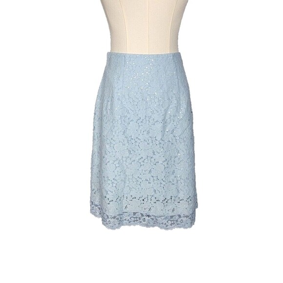 BLUGIRL Bluemarine Skirt S Pale Blue Lace Sequin Knee Spring Small Floral - Picture 1 of 17